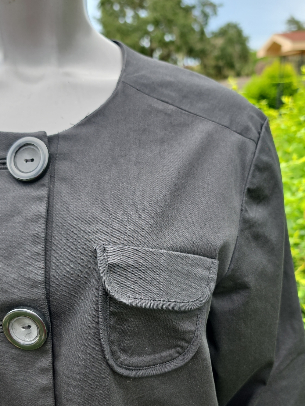 Marianne Ladies Black 97% Cotton Collarless (4) Pocket Jacket